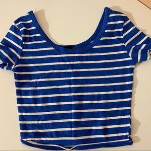 Blue and White Striped Crop Top